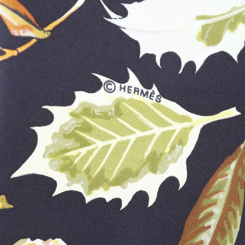 [HERMES] Hermes Shawl muffler fallen leaf pattern silk x Angola black/tea Shawl ladies A rank