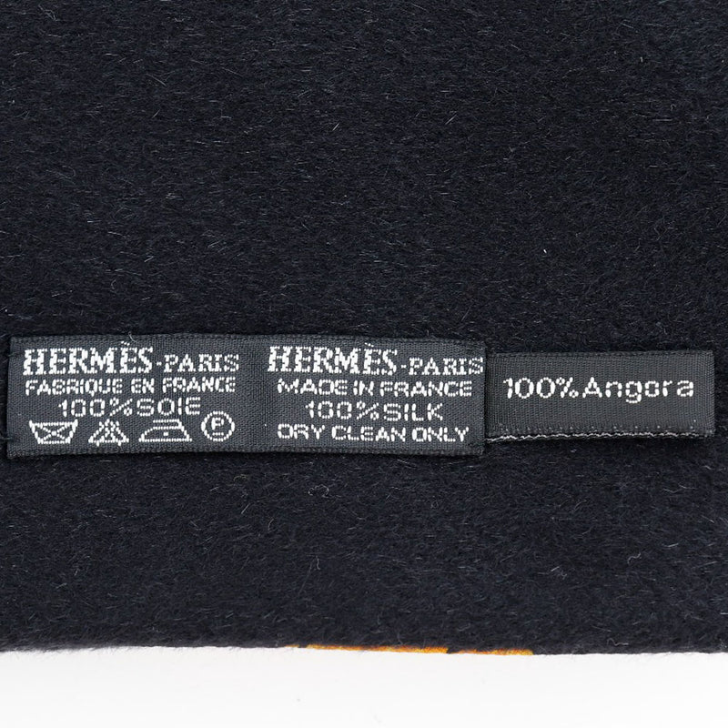 [HERMES] Hermes Shawl muffler fallen leaf pattern silk x Angola black/tea Shawl ladies A rank