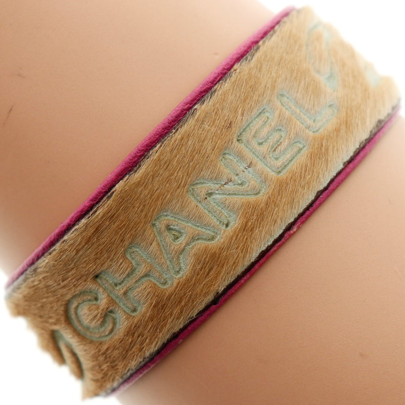 [Chanel] Pulsera de chanel Lambbskin x Harako beige/rosa 01a Pulsera de damas grabadas A-Rank