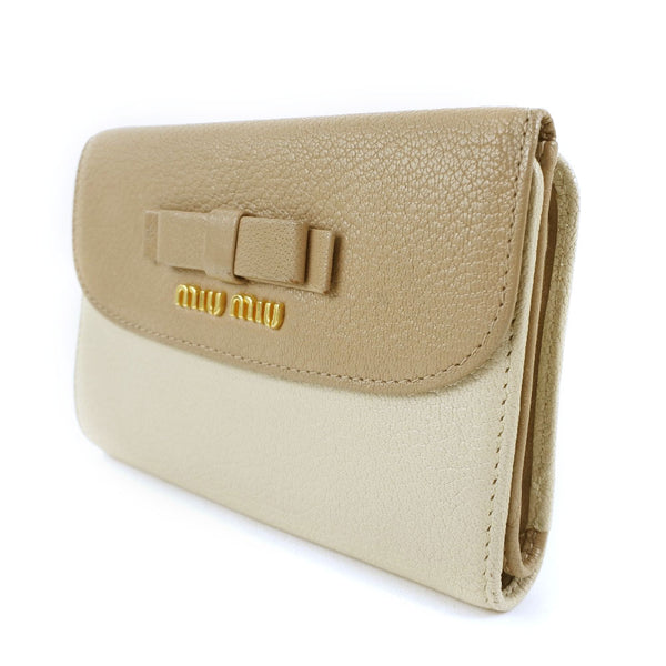 [MIUMIU] Miu Miu Bi-fold Wallet Leather Beige/Tea Ladies Bi-fold Wallet A-Rank