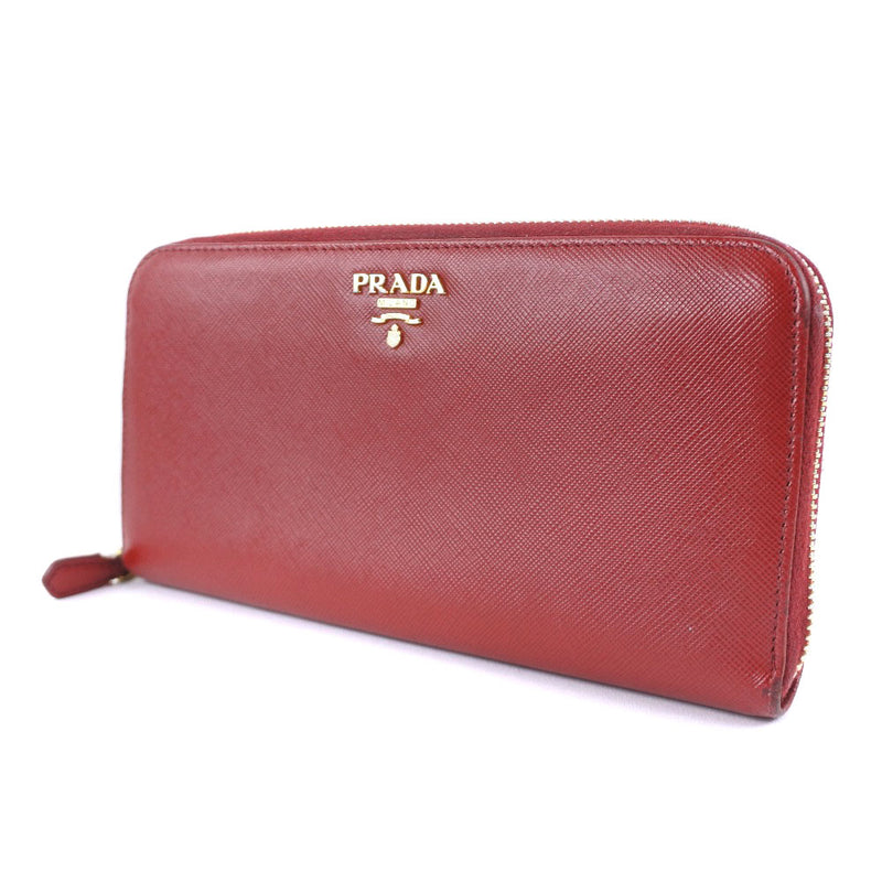 [PRADA] Prada round zipper long wallet Safiano Red Ladies Long Wallet
