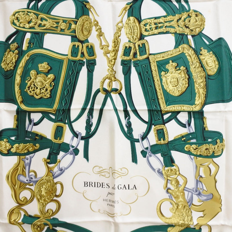 HERMES】エルメス カレ90 BRIDES de GALA スカーフ シルク 緑/白/黄色 