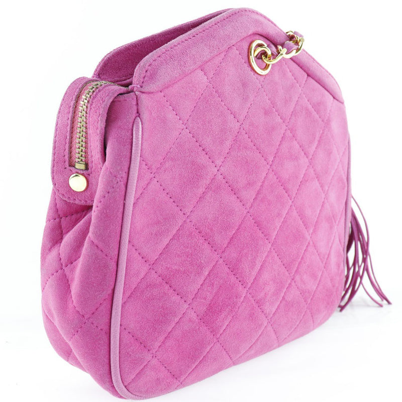 [CHANEL] Chanel Chain Shoulder Matrasse Fringe Swedy Swed Pink Ladies Shoulder Bag