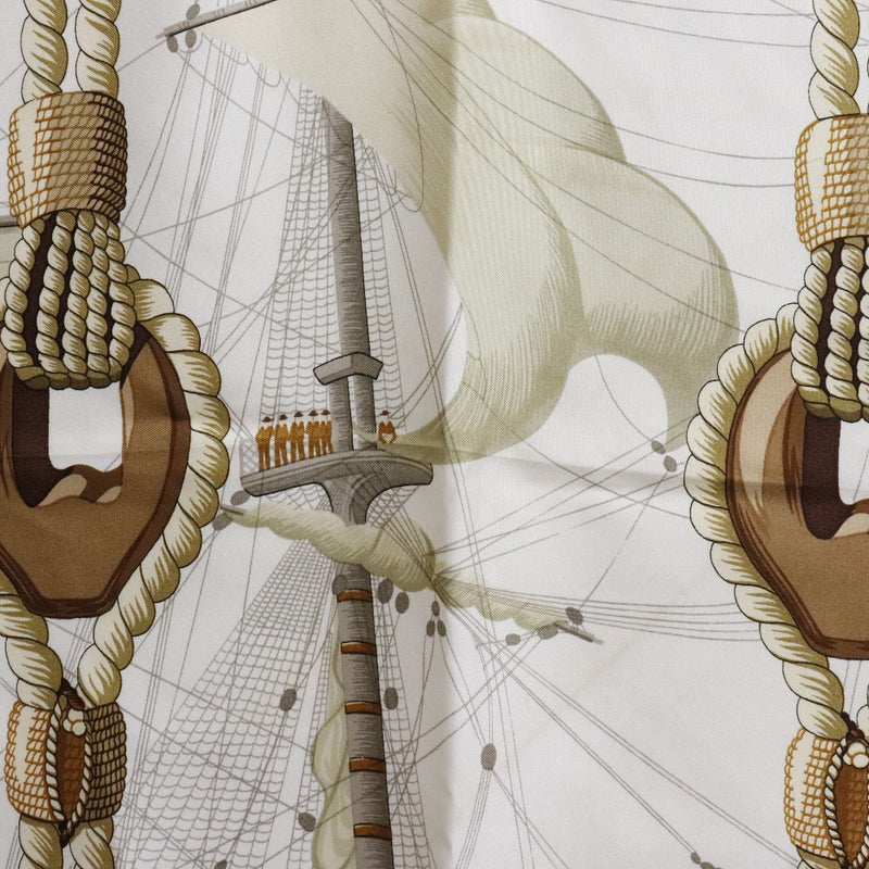 シルク100%】HERMES フランス製 セイリング シップ柄 帆船 スカーフ 