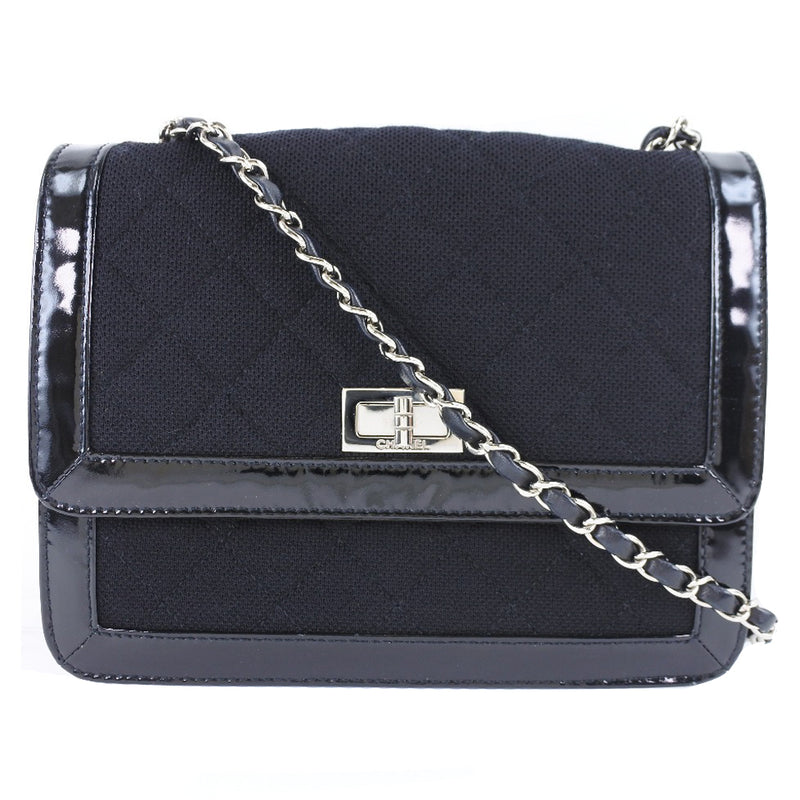【CHANEL】シャネル
 チェーンショルダー マトラッセ ロゴ キャンバス×パテントレザー 黒 レディース ショルダーバッグ
A-ランク