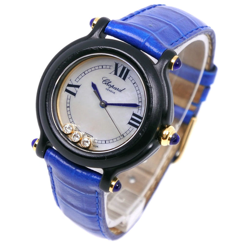 [肖克德]肖克德快乐运动3P钻石不锈钢X皮革黑色/蓝色石英模拟显示女士白色外壳手表