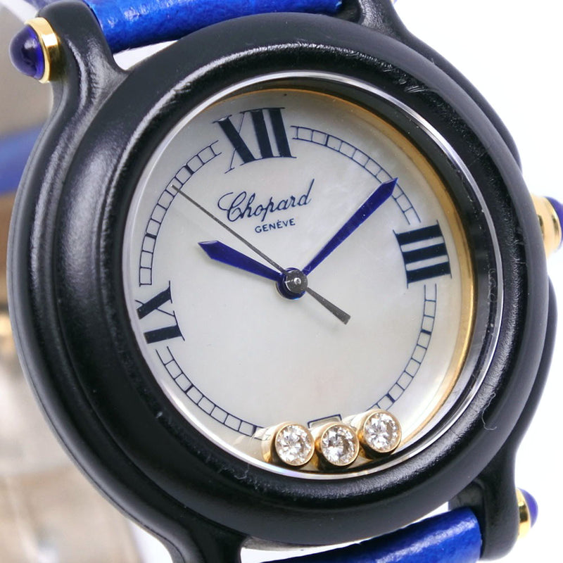 [Chopard] Chopard Happy Sports 3p Diamante de acero inoxidable x cuero de cuero Black/Blue Quartz Display analógico Damas de la dial de carcasa blanca