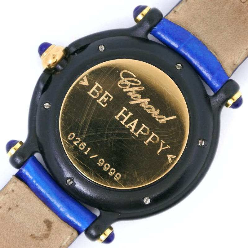 【Chopard】ショパール
 ハッピースポーツ 3Pダイヤ ステンレススチール×レザー 黒/青 クオーツ アナログ表示 レディース ホワイトシェル文字盤 腕時計