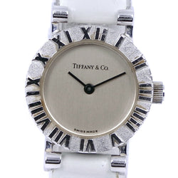 [TIFFANY & CO.] Tiffany Atlas S0640 Stainless Steel x Leather White Quartz Analog Lord Ladies Silver Dial Watch A-Rank