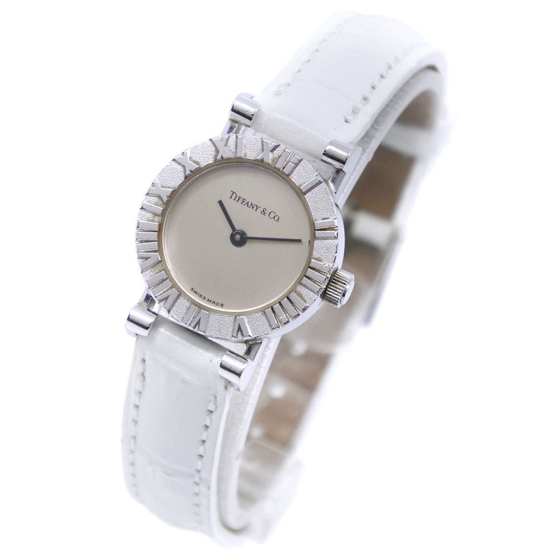 [TIFFANY & CO.] Tiffany Atlas S0640 Stainless Steel x Leather White Quartz Analog Lord Ladies Silver Dial Watch A-Rank