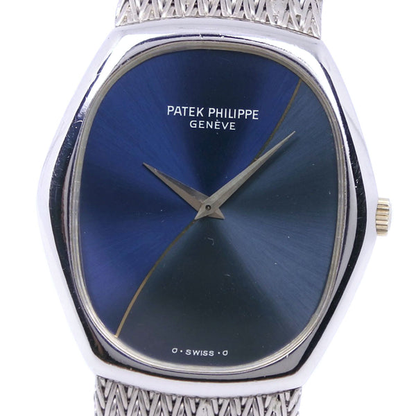 [Patek Philippe] Patek Philippe Cal.215 3858/1 K18 Reloj de carga analógica de hombres escritos a mano de oro blanco azul marino