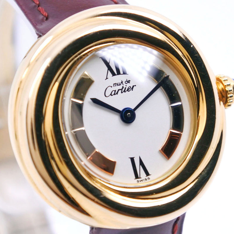 【CARTIER】カルティエ
 マスト トリニティ 腕時計
 W1010744 シルバー925 茶/ゴールド クオーツ アナログ表示 白文字盤 Must Trinity レディース