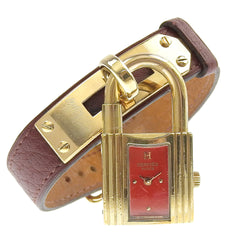 [HERMES] Hermes Kelly Watch Watch Gold Plating x Leather Red 〇Z engraved Quartz Analog Ladies Red Dial Watch