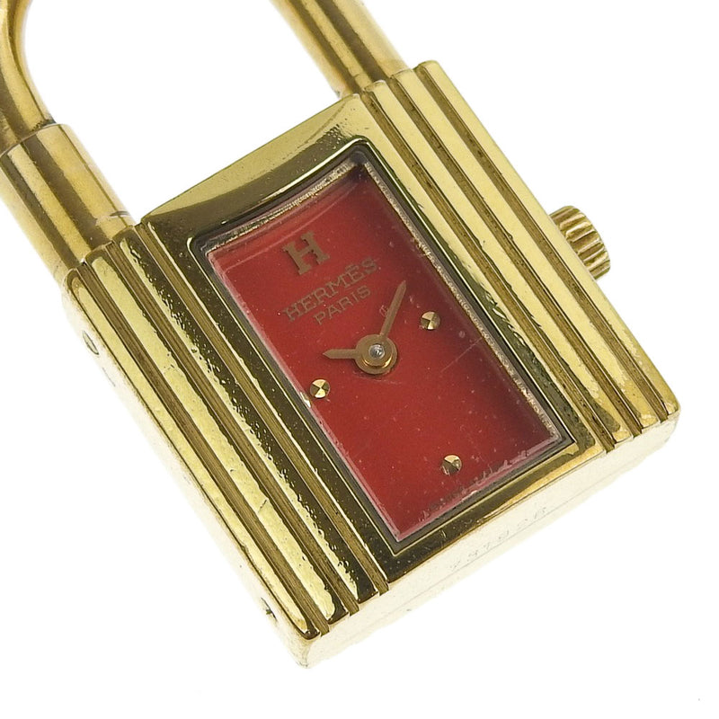 [Hermes] Hermes Kelly Watch Watch Gold Plating x cuero rojo 〇z grabado de cuarzo analógico damas dial rojo