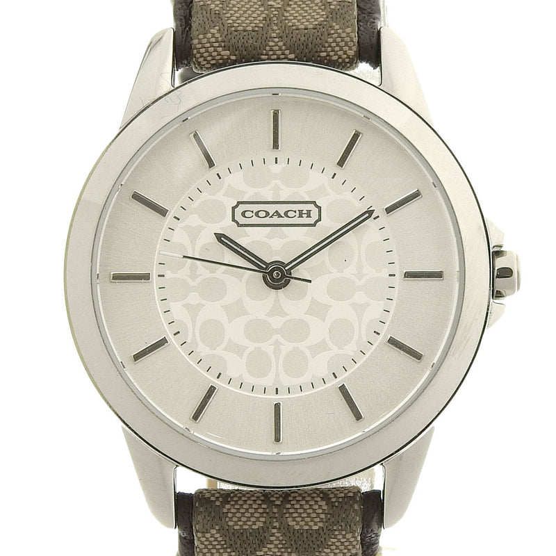 [Coach] Coach signature Ca.13.7.14.0614 Watch Stainless steel x Leather tea Quartz display Ladies Silver Dial Watch A-Rank