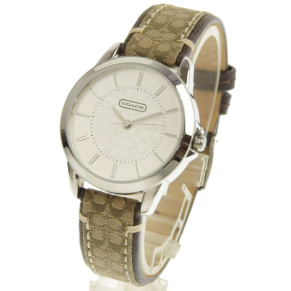 [Coach] Coach signature Ca.13.7.14.0614 Watch Stainless steel x Leather tea Quartz display Ladies Silver Dial Watch A-Rank