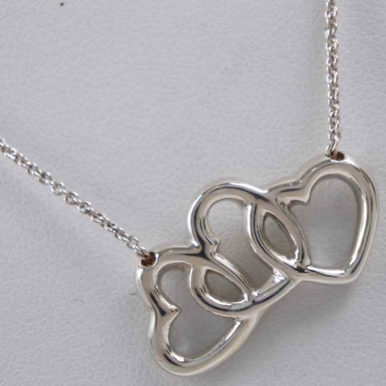 [Tiffany & Co.] Tiffany Triple Heart Silver 925 Ladies Necklace A+Rank