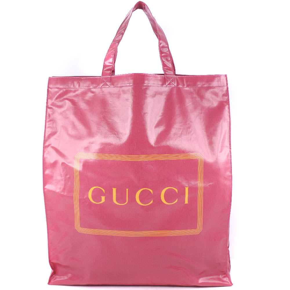 【GUCCI】グッチ, ロゴプリント トートバッグ, 575140 PVC×コーティングコットン ピンク オープン Logo print  レディースAランク