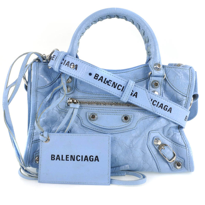 [Balenciaga] Balenciaga Classic Mini City 2Way肩部300295手提包皮革浅蓝色女士手提包