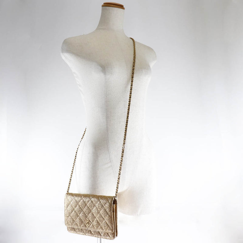 [CHANEL] Chanel Chain Wallet Matrasse Calf Gold Ladies Shoulder Bag A-Rank