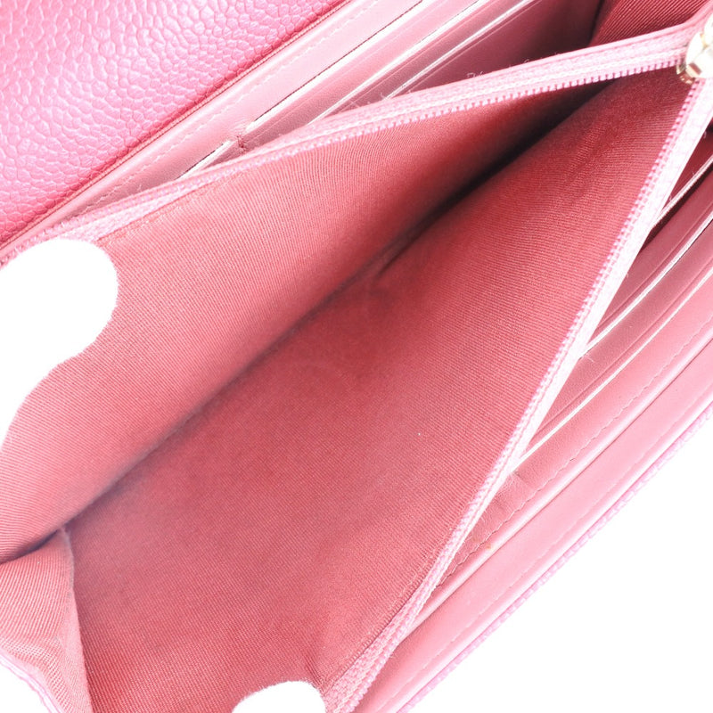 [샤넬] 샤넬 A84408 긴 지갑 매트 캐비어 피부 핑크 숙녀 긴 지갑
