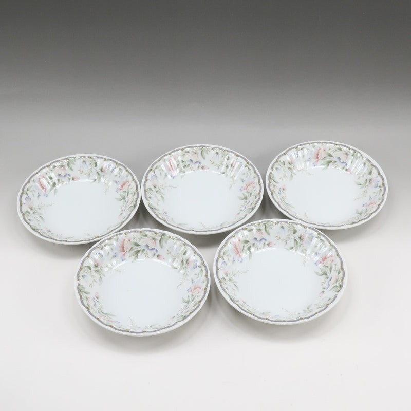 [NARUMI] Narumi Flower Pattern Set Taiga Plate & Deep Power & 5 Porcelain _ Tableware S Rank