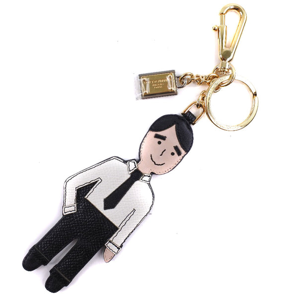 [Dolce＆Gabbana] Dolce和Gabbana Keyling BI0857钥匙串金镀金X皮革黑色/白色男女通用钥匙链A+等级