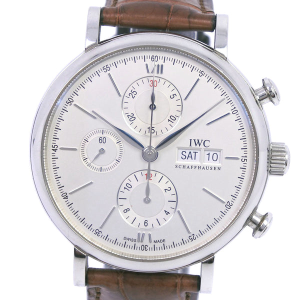 [IWC] International Watch Company Port Fino Cal.75320 IW391027 Watch Stainless Steel x Leather Automatic Wind Chronograph Men White Dial Dial Watch A-Rank