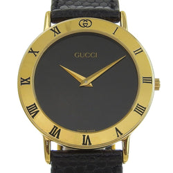 GUCCI] Gucci 3000.2.m gold plating x leather black quartz analog