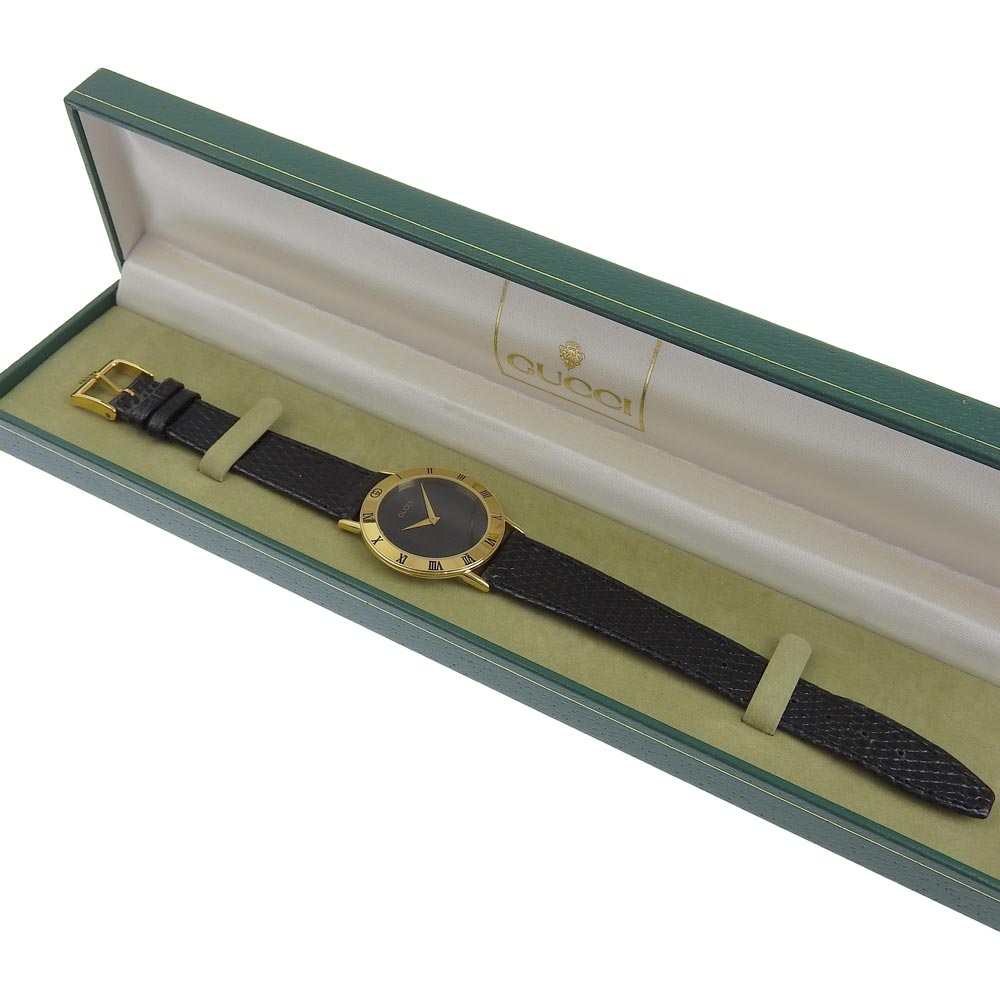 【新品電池】GUCCI 3000M ラウンド ゴールド ブラック アナログ 新品電池】GUCCI 3000M ラウンド ゴールド ブラック アナログ