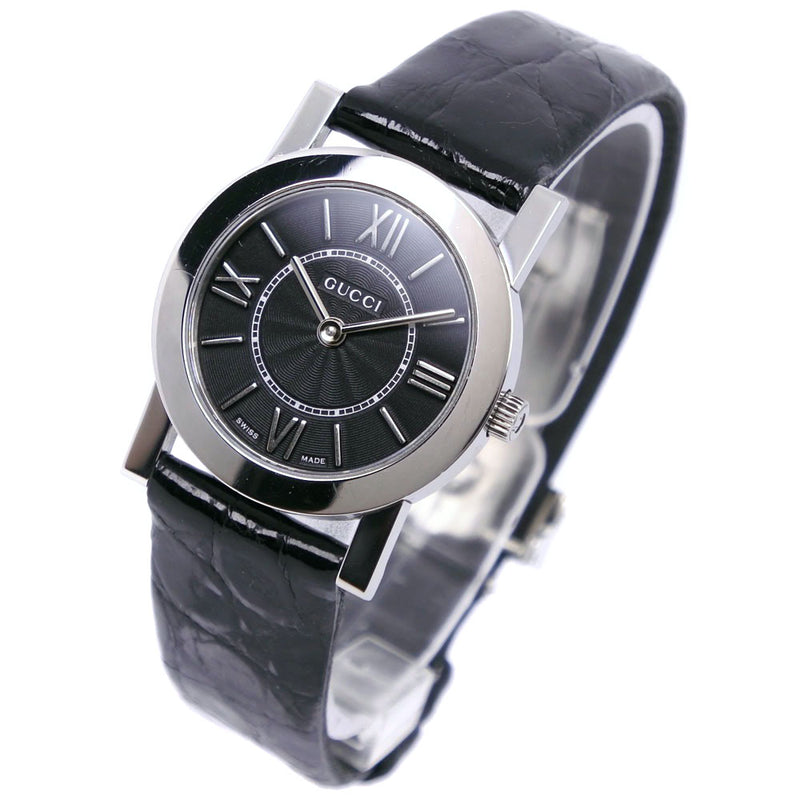 【GUCCI】グッチ
 5200L ステンレススチール×レザー 黒 クオーツ アナログ表示 レディース 黒文字盤 腕時計
A-ランク