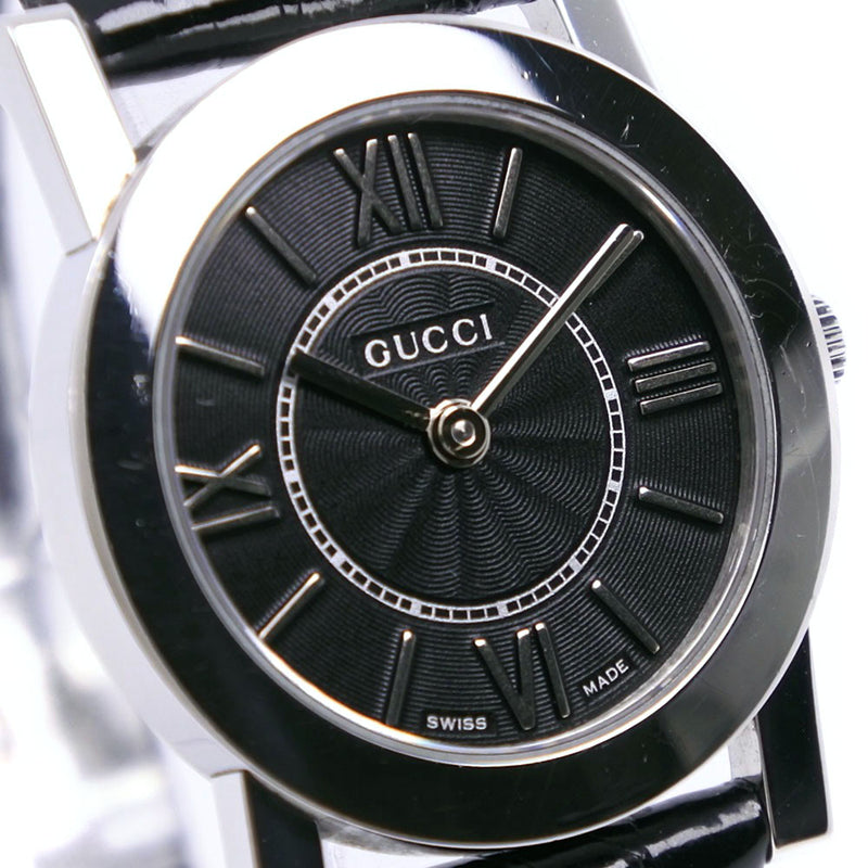 [Gucci] Gucci 5200L acero inoxidable x cuero de cuero analógico damas dial negro reloj A-rank