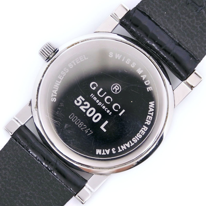[Gucci] Gucci 5200L acero inoxidable x cuero de cuero analógico damas dial negro reloj A-rank