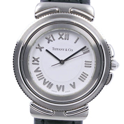【TIFFANY&Co.】ティファニー
 インタリオ M0810 ステンレススチール×レザー 黒 クオーツ アナログ表示 メンズ 白文字盤 腕時計