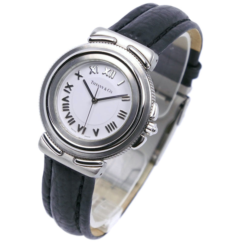 【TIFFANY&Co.】ティファニー
 インタリオ M0810 ステンレススチール×レザー 黒 クオーツ アナログ表示 メンズ 白文字盤 腕時計