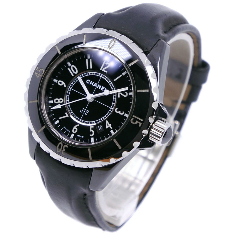 [CHANEL] Chanel J12 H0680 Stainless steel x Leather Black Quartz Analog Ladies Black Dial Watch
