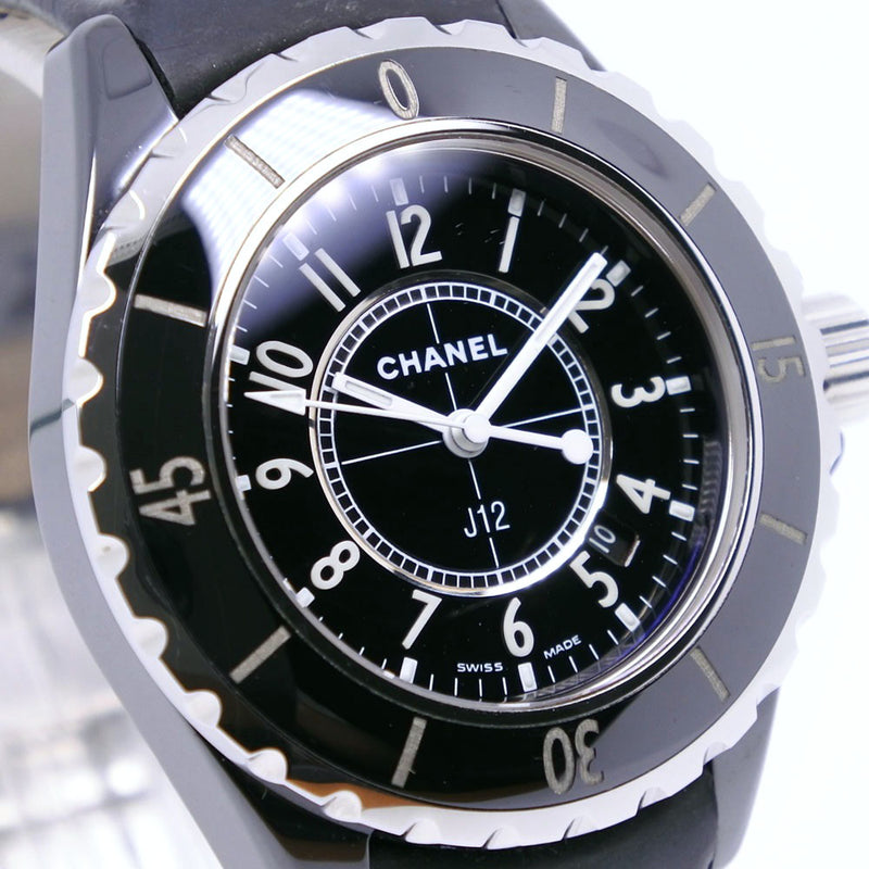 【CHANEL】シャネル
 J12 H0680 ステンレススチール×レザー 黒 クオーツ アナログ表示 レディース 黒文字盤 腕時計