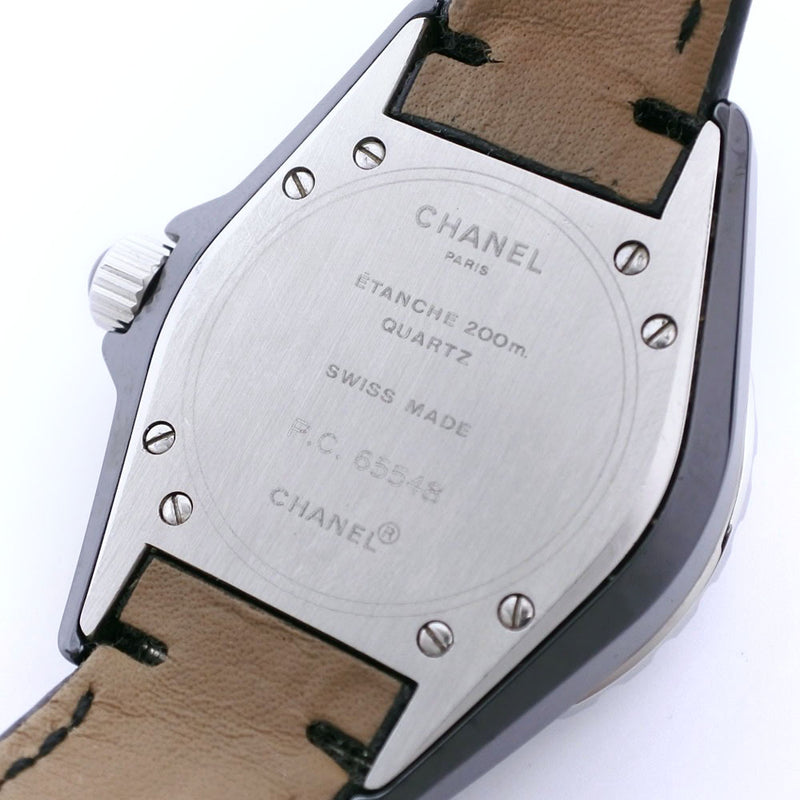 [샤넬] 샤넬 J12 H0680 스테인레스 스틸 X 가죽 검은 쿼츠 아날로그 레이디스 블랙 다이얼 시계