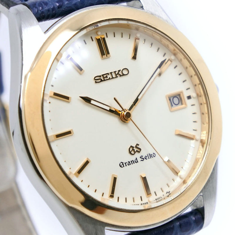 [Seiko] Seiko Grand Seiko 8N65-8000不锈钢X K18黄金X皮革银/金石英模拟L显示器白色拨号表手表