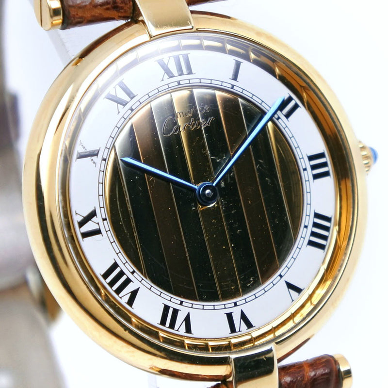 【CARTIER】カルティエ
 マストヴェルメイユ シルバー925×レザー ゴールド クオーツ アナログ表示 メンズ ゴールド文字盤 腕時計