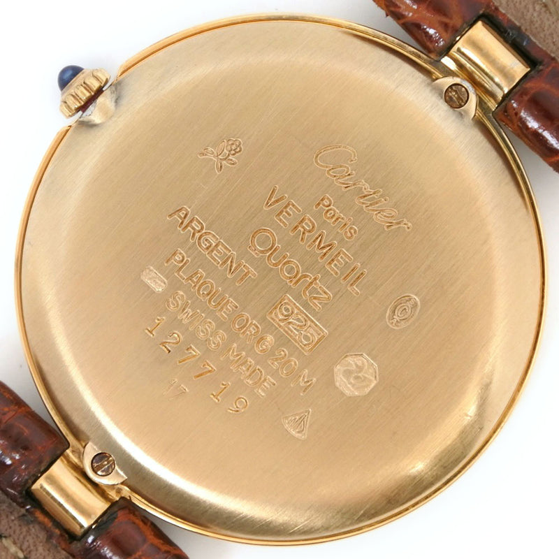 【CARTIER】カルティエ
 マストヴェルメイユ シルバー925×レザー ゴールド クオーツ アナログ表示 メンズ ゴールド文字盤 腕時計