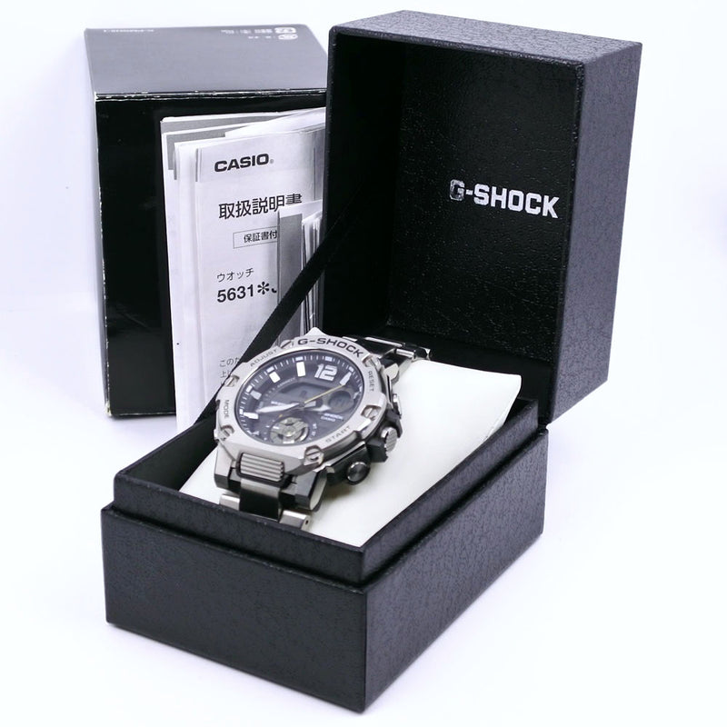 【CASIO】カシオ
 ソーラー G-SHOCK G-STEEL  GST-B300 ステンレススチール シルバー タフソーラー アナログ表示 メンズ ブラック文字盤 腕時計
Aランク
