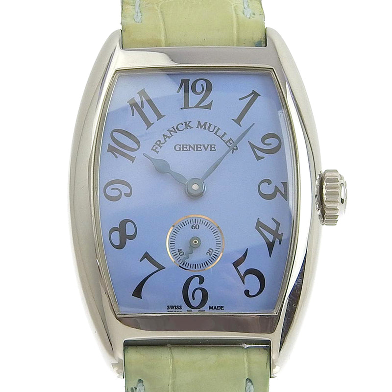 [Franck MULLER] Frank Muller Tonow Carbex 1750S6 Stainless steel x Leather yellow-green hand-wound analog display Ladies Blue Dial Watch A-Rank