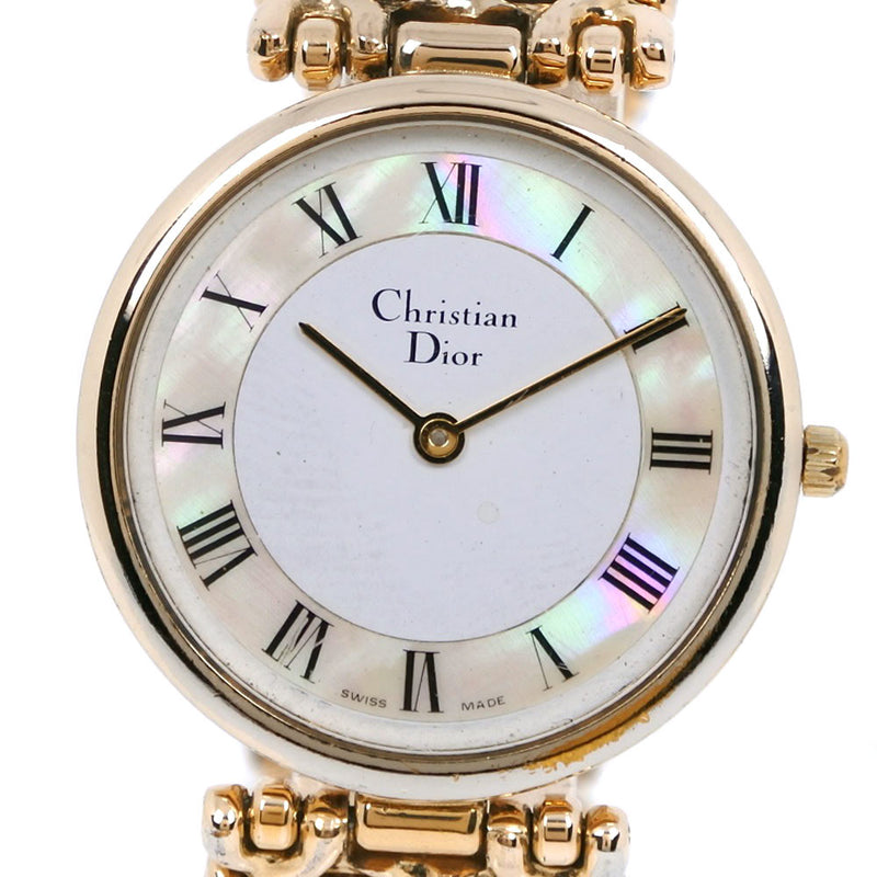 【Dior】クリスチャンディオール
 ラウンド 3028 金メッキ×シェル ゴールド クオーツ アナログ表示 ユニセックス ホワイト文字盤 腕時計
