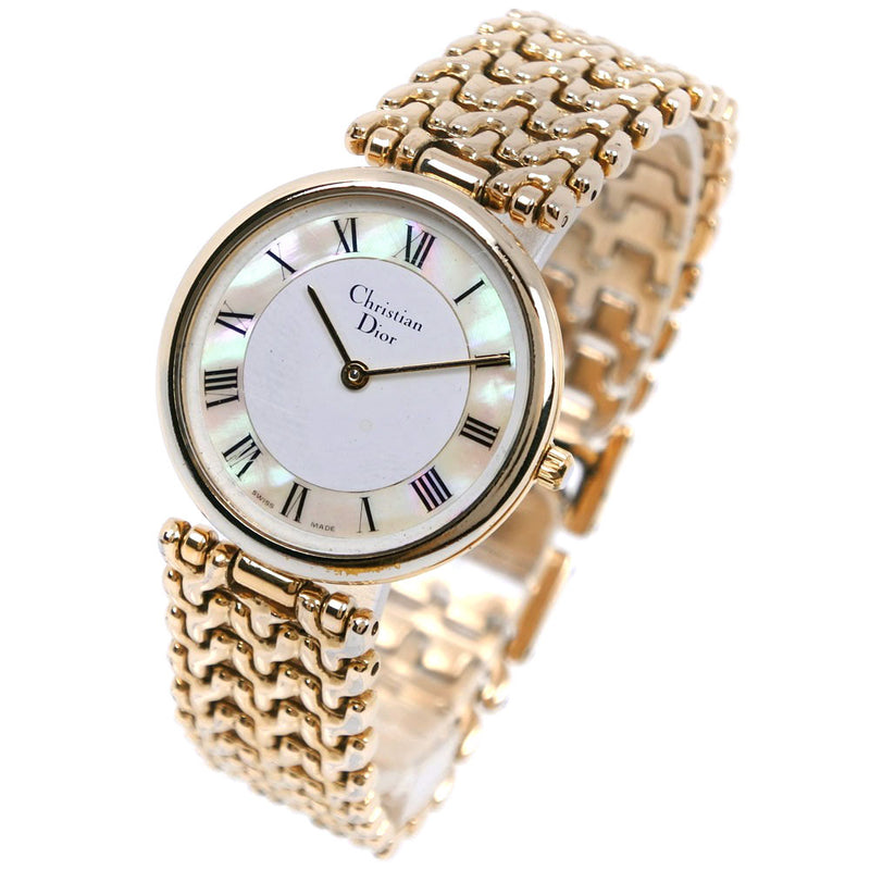 [DIOR] Christian Dior Round 3028 Gold plating x Shell Gold Quartz Analog Load Unisex White Dial Watch