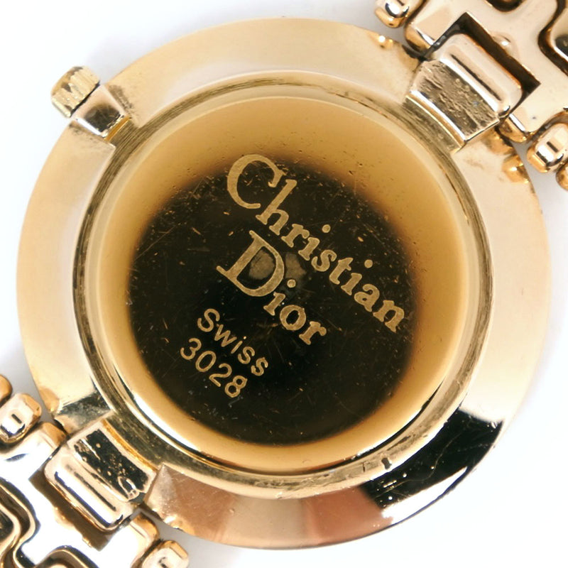 [Dior] Christian Dior Round 3028 Goldia de oro x Cola de oro CARRZO CARRA DEL ANALOGO Reloj de marcación blanca unisex