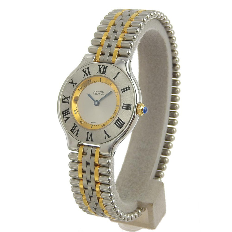 [Cartier] Cartier debe 21 Vantiano acero inoxidable x chapado de oro Silva Silva Silver Dial Watch A-Rank