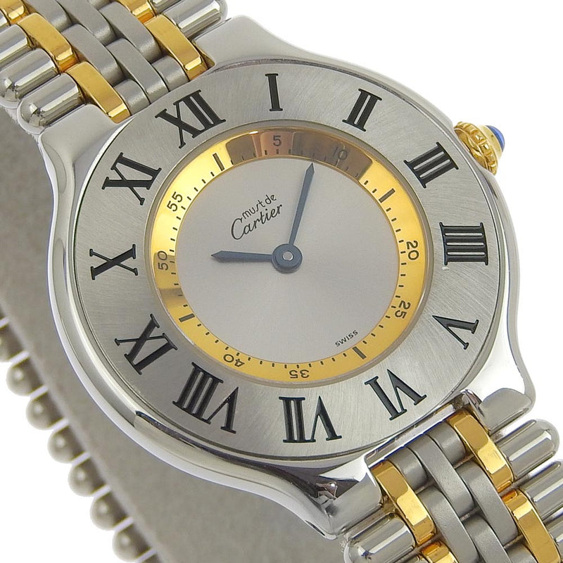 [Cartier] Cartier debe 21 Vantiano acero inoxidable x chapado de oro Silva Silva Silver Dial Watch A-Rank