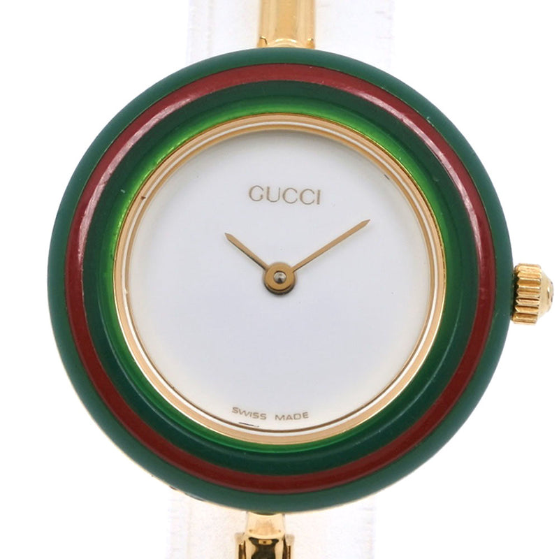 [GUCCI] Gucci Change Besel 11/12.2 Gold plating Gold Quartz Analog Display Ladies White Dial Watch A-Rank