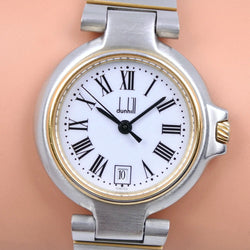 【Dunhill】ダンヒル
 ミレニアム  デイト 15713  ステンレススチール×金メッキ シルバ― クオーツ アナログ表示 レディース 白文字盤 腕時計